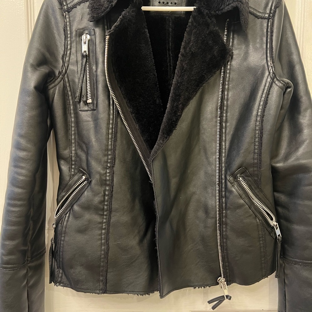Blank NYC Black Leather Jacket with Silver Accents